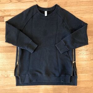 Varley Manning Side Zip Sweatshirt Black Crew Neck Ribbed Athletic Women’s Large